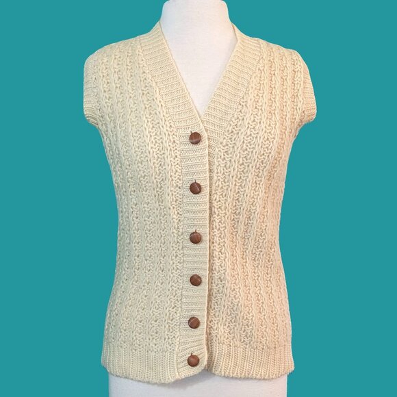 Ann Arbor Vintage Cream Knit Cardigan Vest Preowned - Picture 1 of 7